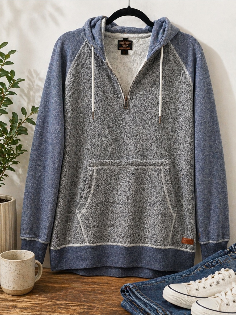 Outpost Makers Buckle Hoodie Mens Large 1/4 Zip Pullover Hooded Sweatshirt